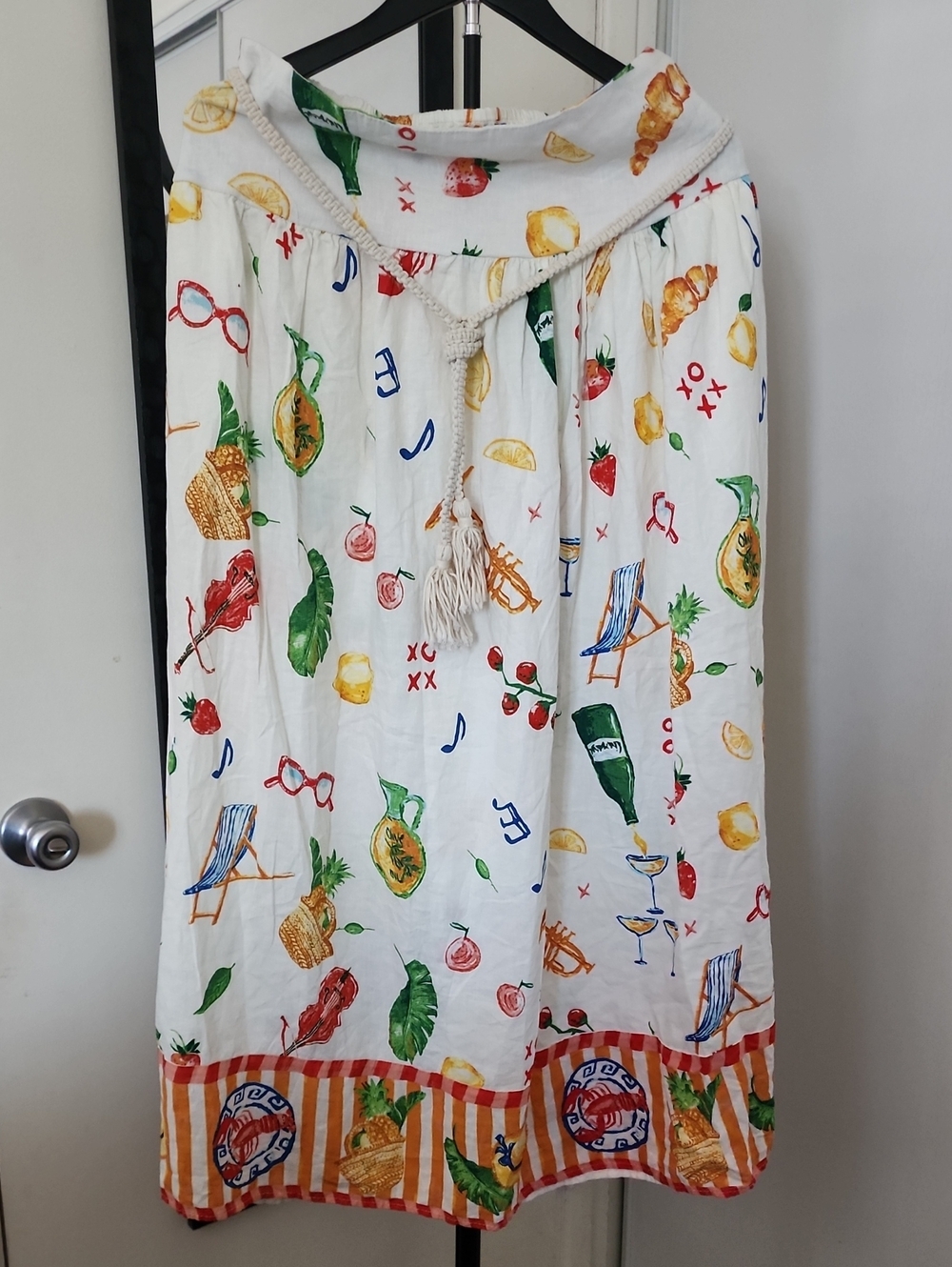 Calypso St. Barth Linen White Cocktail Tropical Print Maxi Skirt Boho Resort XL